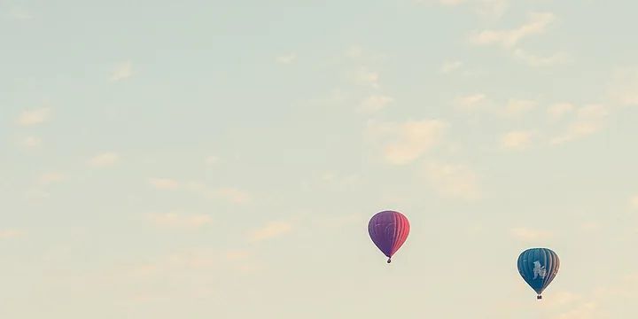 Hot air balloons in a pale morning sky
